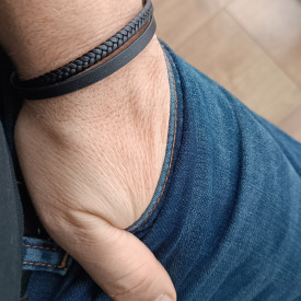 Pánsky kožený ID náramok BLACK