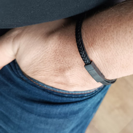 Pánsky kožený ID náramok BLACK