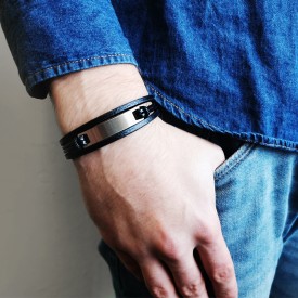 Pánsky kožený náramok čierny 19cm/20cm/21cm/23