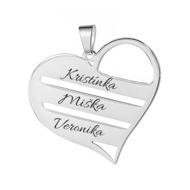 Prívesok z chirurgickej ocele na gravírovanie, FAMILY SRDCE (3x meno)