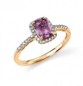 Zlatý prsteň z 9ct žltého zlata (ametyst + diamant 0,15ct)